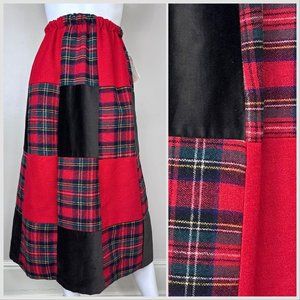 Vintage 1970s Red Plaid Patchwork Midi Skirt, Young Traditions Size Small, NWT